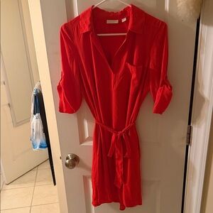 New York & Company Vibrant Red Shirt Dress